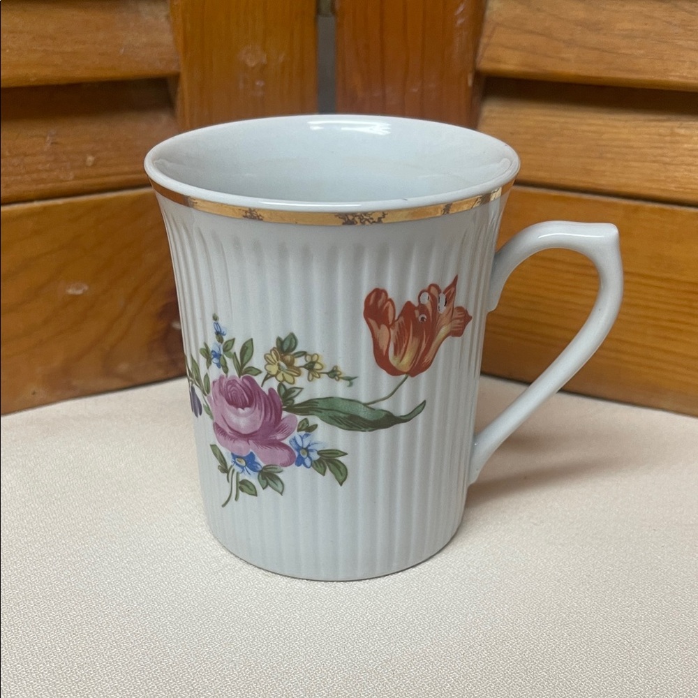Vintage Floral Porcelain Mug with Gold Accent from German Democratic Republic
